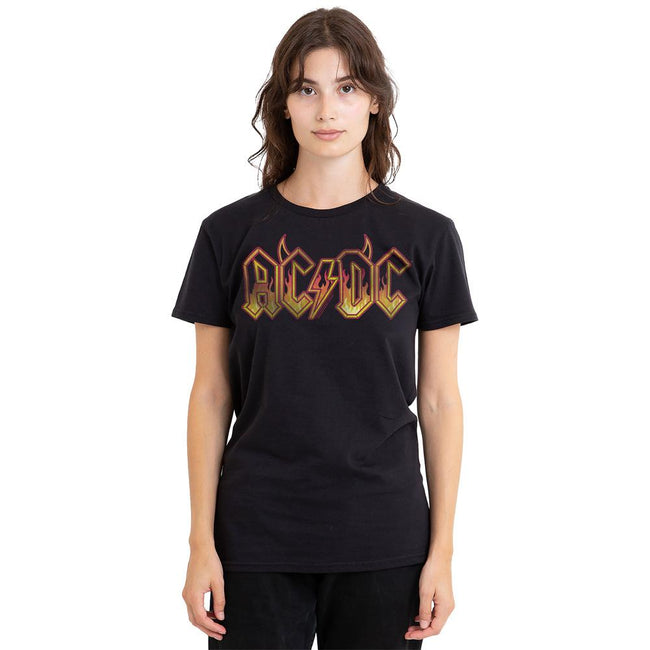 Black - Side - AC-DC Unisex Adult Fire Logo T-Shirt