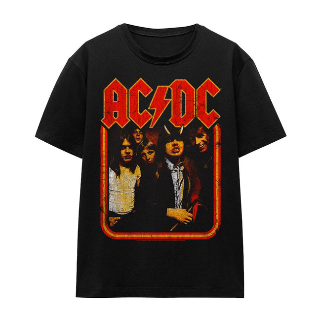 Black - Front - AC-DC Unisex Adult Group Distressed T-Shirt