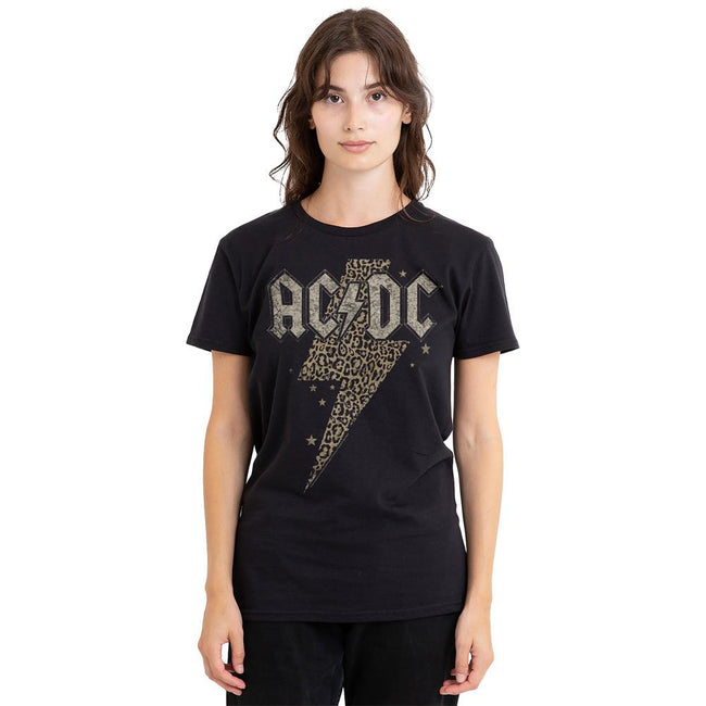 Black - Side - AC-DC Unisex Adult Leopard Print Bolt T-Shirt