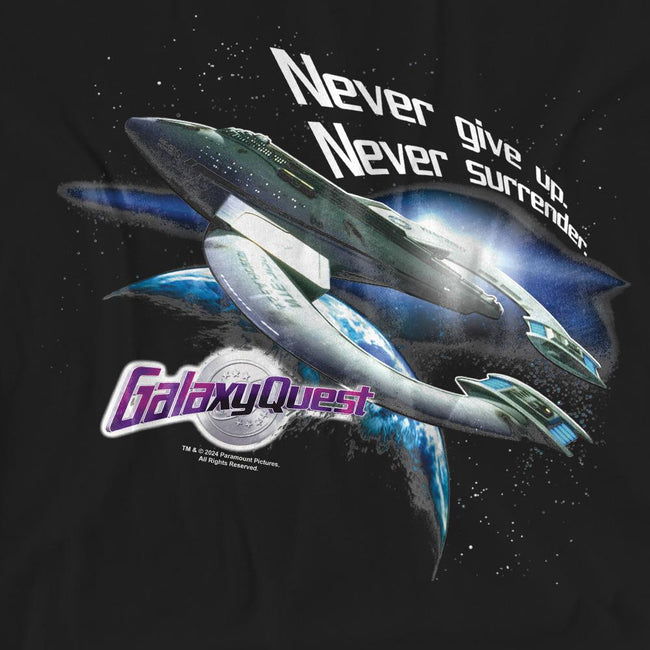 Black - Pack Shot - Galaxy Quest Unisex Adult Never Surrender T-Shirt