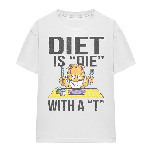 White - Front - Garfield Unisex Adult Diet Is Die With a T T-Shirt