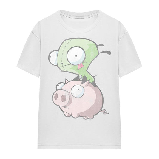 White - Front - Invader Zim Unisex Adult Gir & Pig T-Shirt