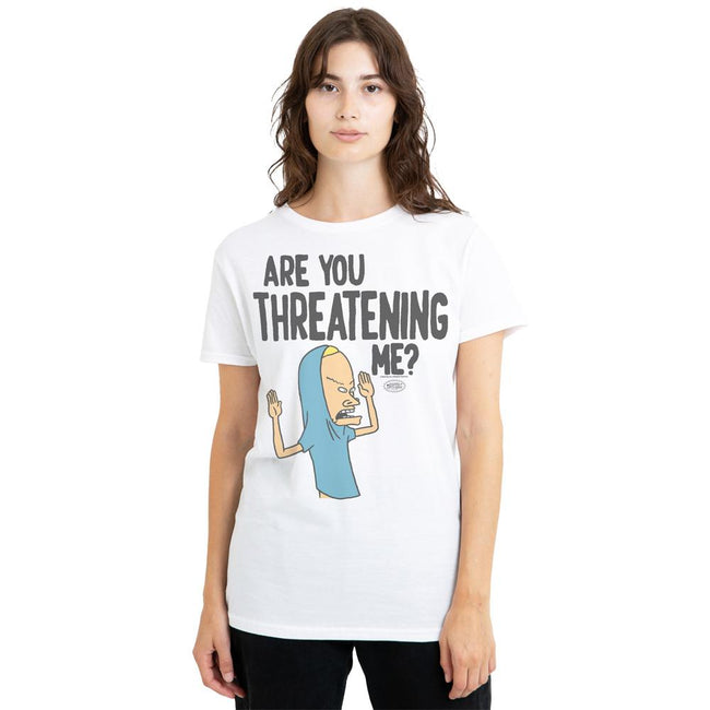 White - Side - Beavis & Butthead Unisex Adult Are You Threatening Me? T-Shirt