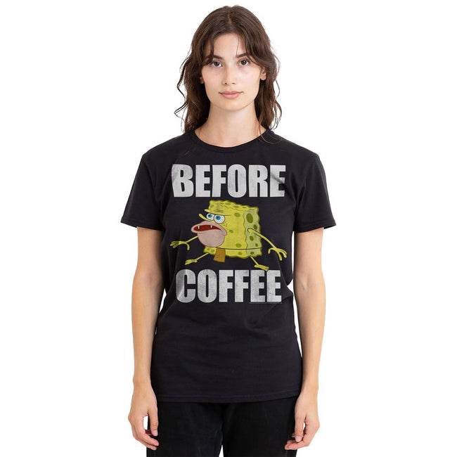 Black - Side - SpongeBob SquarePants Unisex Adult Before Coffee Meme T-Shirt