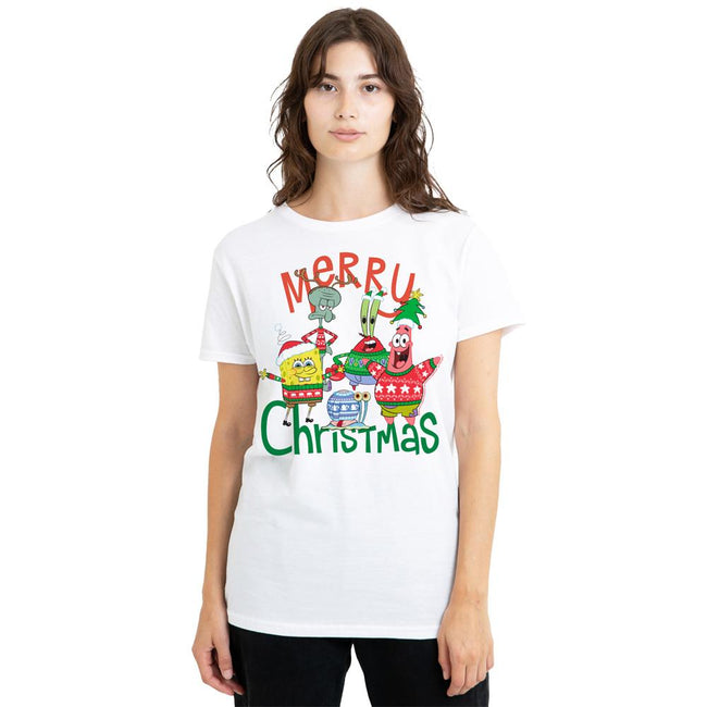 White - Side - SpongeBob SquarePants Unisex Adult Merry Christmas Group T-Shirt