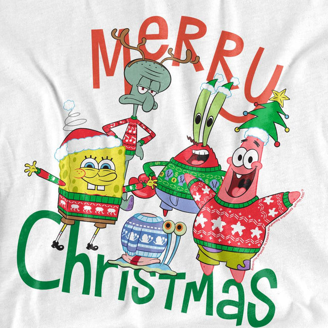White - Pack Shot - SpongeBob SquarePants Unisex Adult Merry Christmas Group T-Shirt