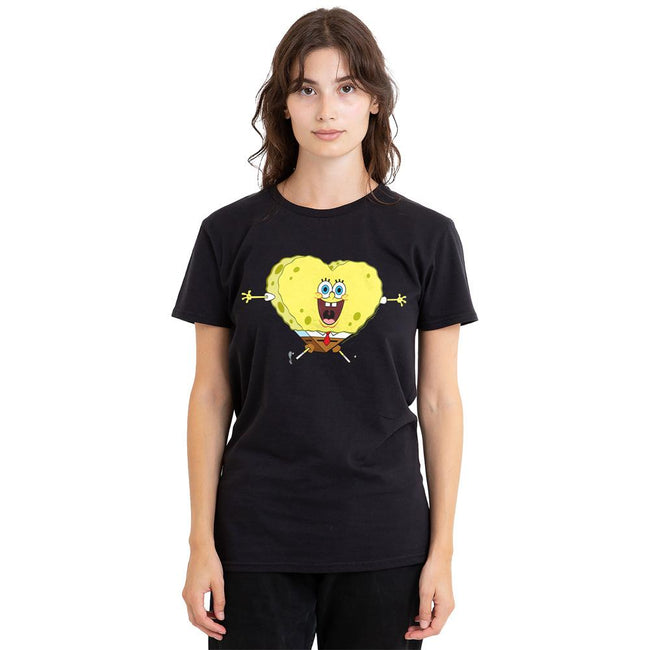 Black - Side - SpongeBob SquarePants Unisex Adult Heart-Shaped Sponge Valentine`s Day T-Shirt