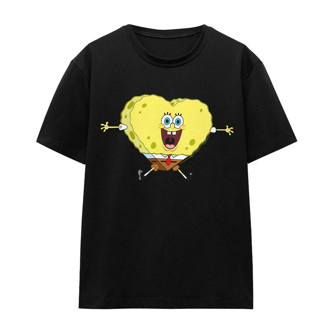 Black - Front - SpongeBob SquarePants Unisex Adult Heart-Shaped Sponge Valentine`s Day T-Shirt