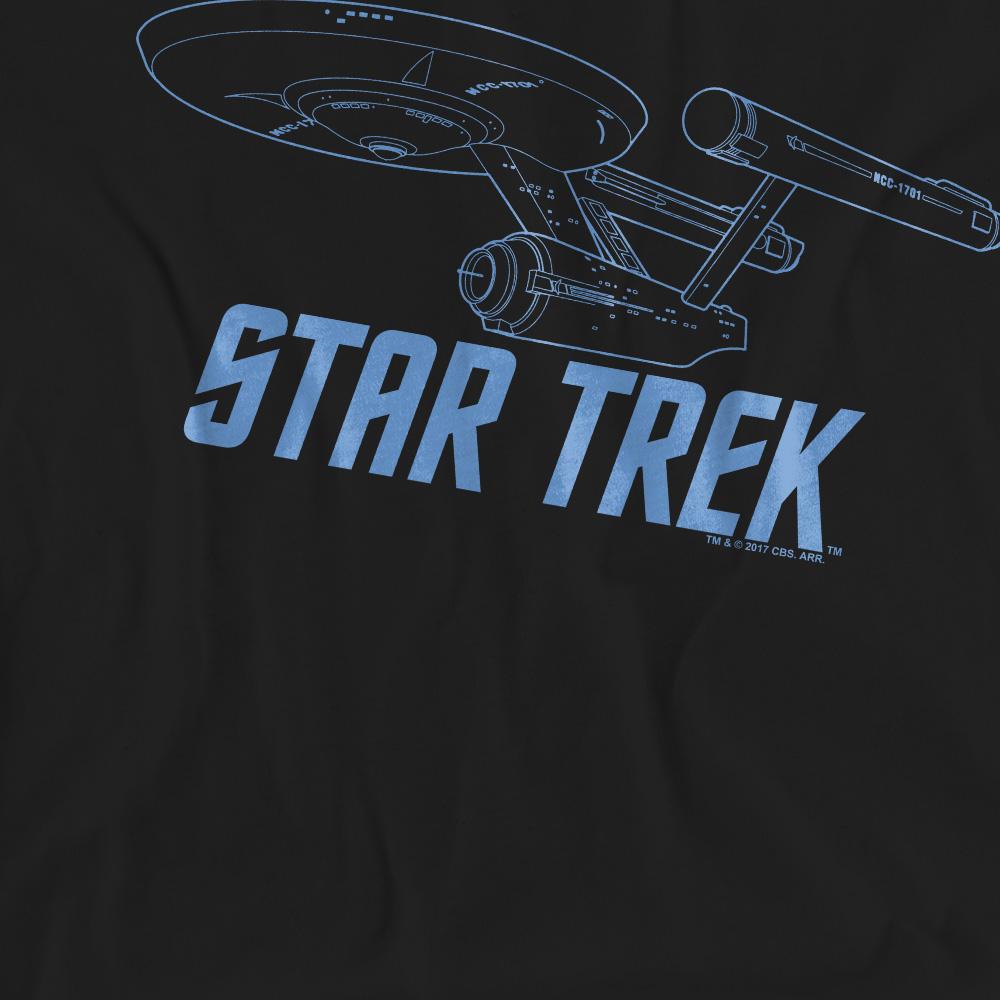 Black - Pack Shot - Star Trek Unisex Adult Enterprise Outline T-Shirt