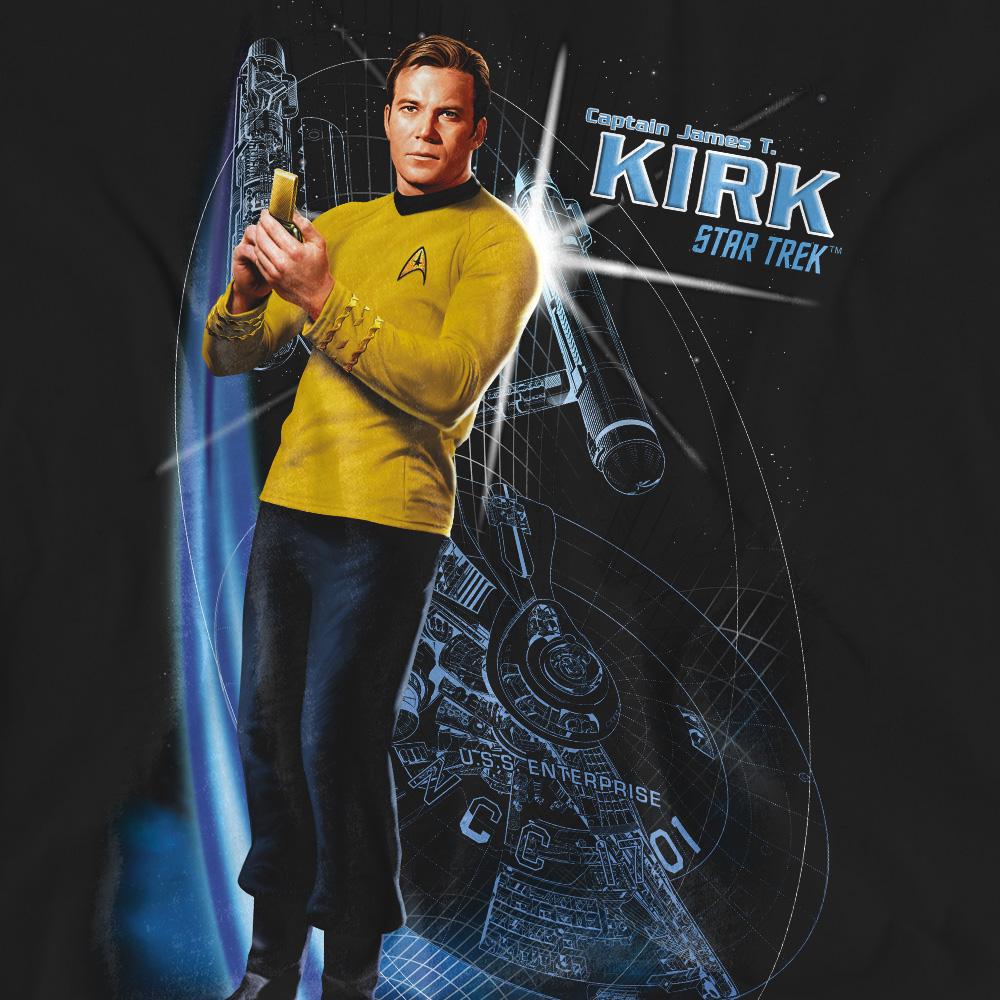 Black - Pack Shot - Star Trek Unisex Adult Galactic Captain Kirk T-Shirt