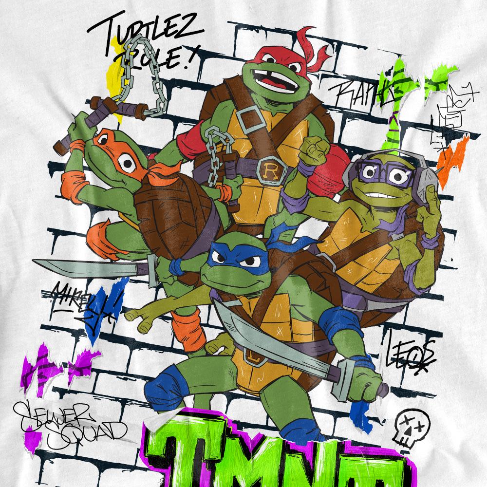 White - Pack Shot - Tales of the Teenage Mutant Ninja Turtles Unisex Adult Brick Wall Poster T-Shirt