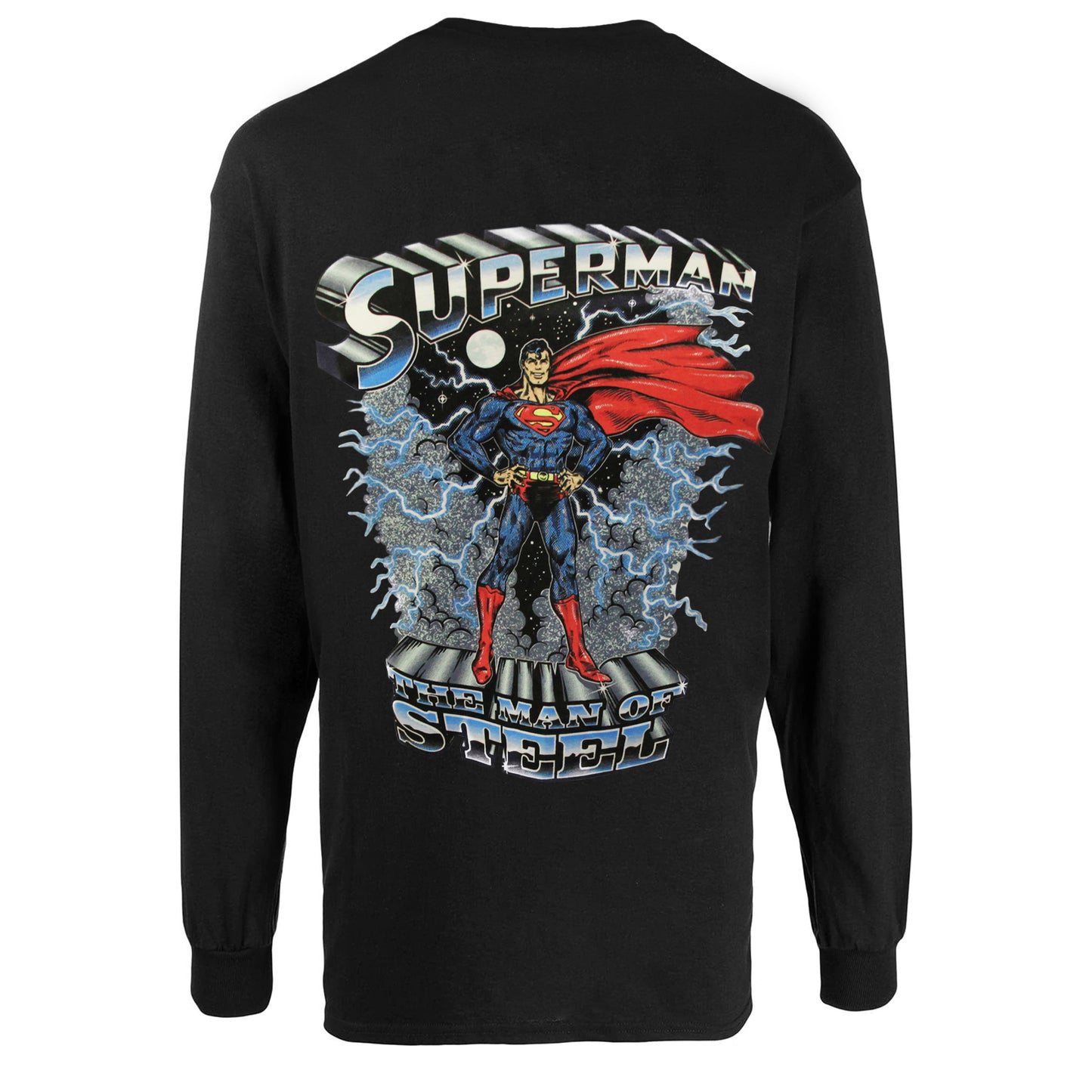 White - Lifestyle - Superman Mens Man Of Steel Lightning Long-Sleeved T-Shirt