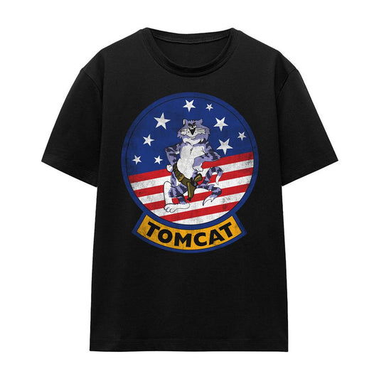 Black - Front - Top Gun Unisex Adult Tomcat Logo T-Shirt