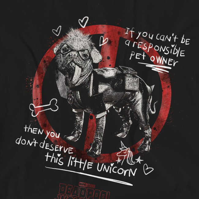Black - Pack Shot - Deadpool & Wolverine Unisex Adult Dogpool Unicorn T-Shirt