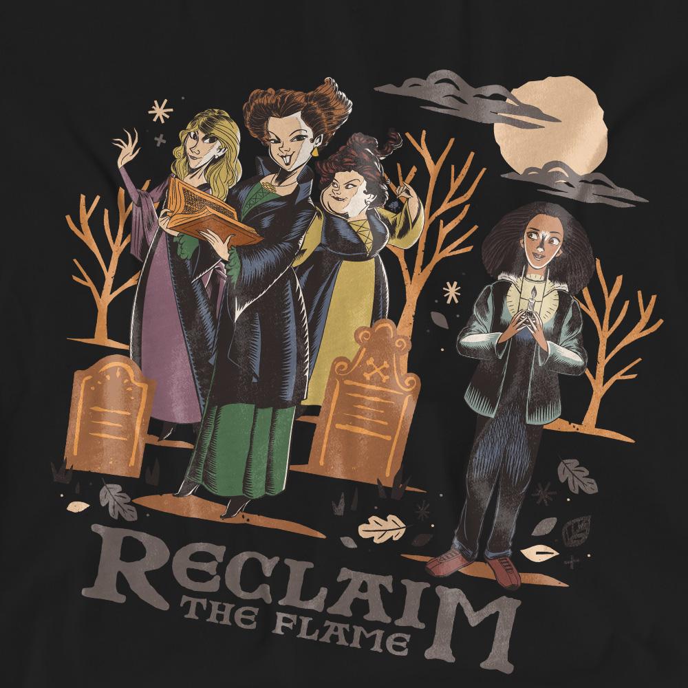 Black - Close up - Hocus Pocus 2 Unisex Adult Reclaim The Flame Sanderson Sisters T-Shirt