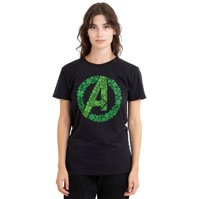 Black - Side - Avengers Unisex Adult Logo Shamrock St Patricks Day T-Shirt
