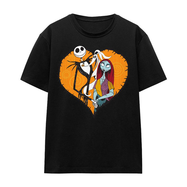 Black - Front - The Nightmare Before Christmas Unisex Adult Jack Sally Heart T-Shirt
