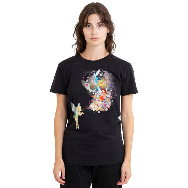 Black - Side - Disney Fairies Unisex Adult Fun Tinker Bell Rosetta Silvermist Floral T-Shirt
