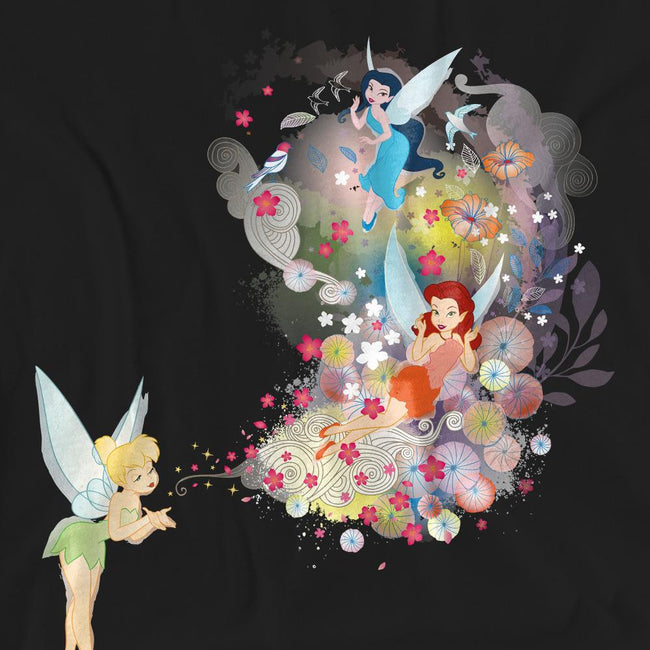Black - Pack Shot - Disney Fairies Unisex Adult Fun Tinker Bell Rosetta Silvermist Floral T-Shirt