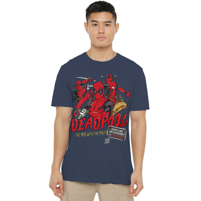 Heather Navy - Side - Deadpool Unisex Adult Attitude T-Shirt