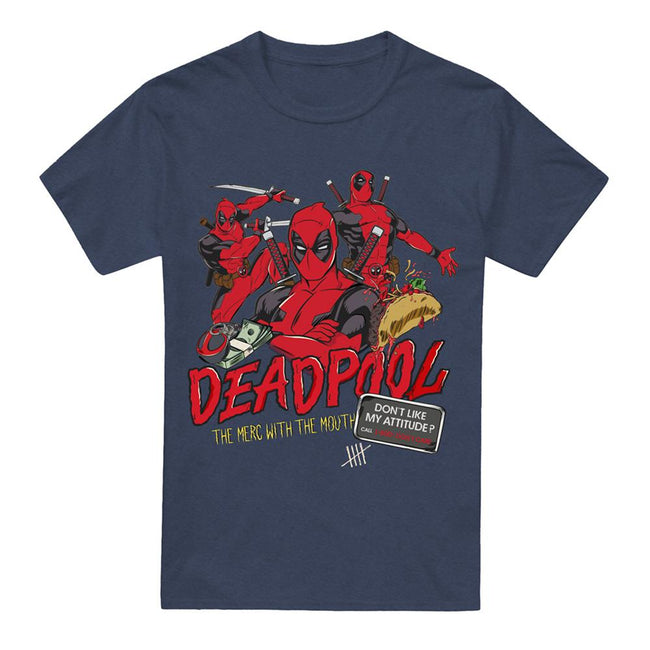 Heather Navy - Front - Deadpool Unisex Adult Attitude T-Shirt