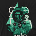 Black - Side - Squid Game Mens Front Man Group Shot T-Shirt