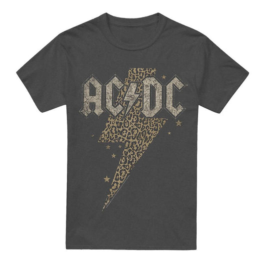 Charcoal - Front - AC-DC Unisex Adult Leopard Print Bolt T-Shirt