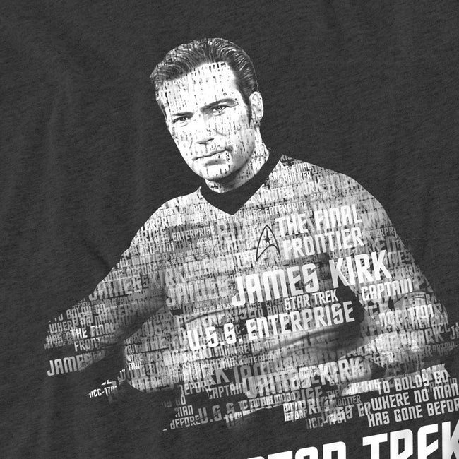 Charcoal - Pack Shot - Star Trek Unisex Adult Words Captain Kirk T-Shirt