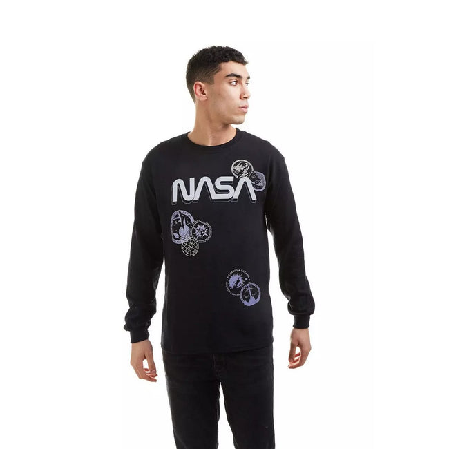 Black - Side - NASA Mens Cluster Long-Sleeved T-Shirt