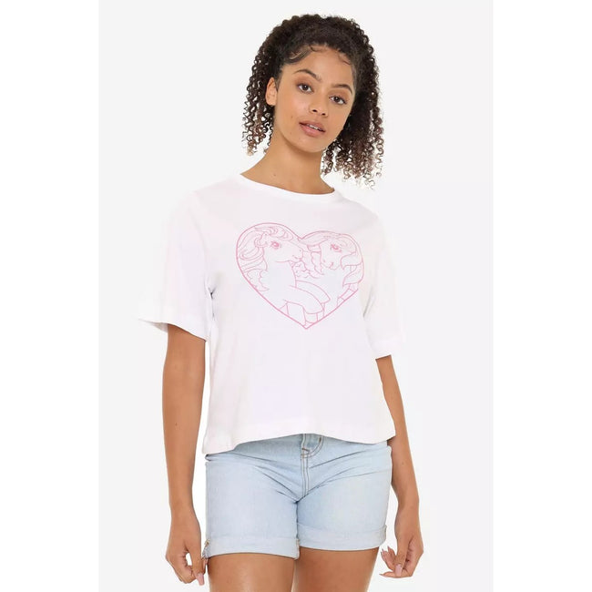 White - Side - My Little Pony Womens-Ladies Line Art Boxy Crop Top