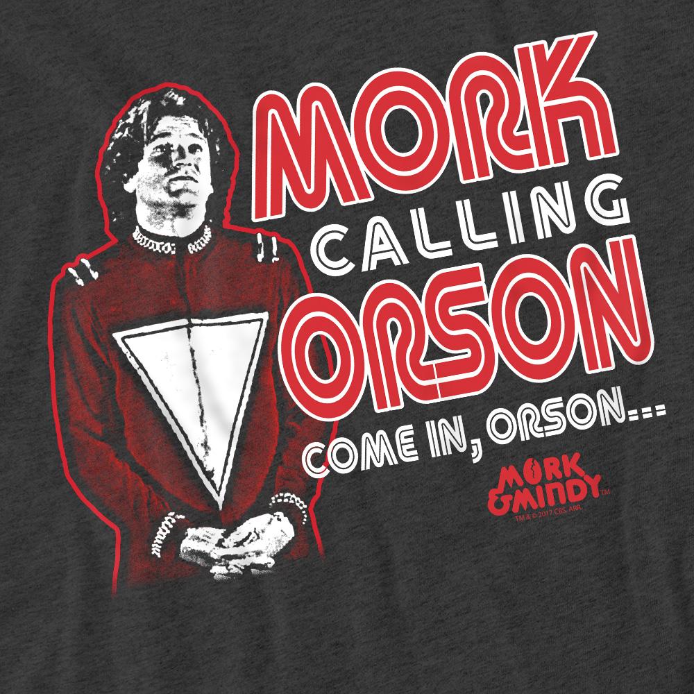 Charcoal - Pack Shot - Mork And Mindy Unisex Adult Mork Calling Orson T-Shirt