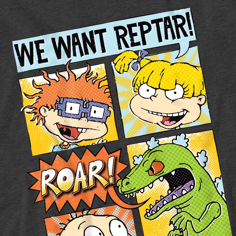 Charcoal - Pack Shot - Rugrats Unisex Adult We Want Reptar! Comic T-Shirt