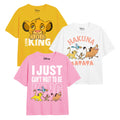 Yellow-White-Pink - Front - The Lion King Girls Simba & Friends T-Shirt (Pack of 3)
