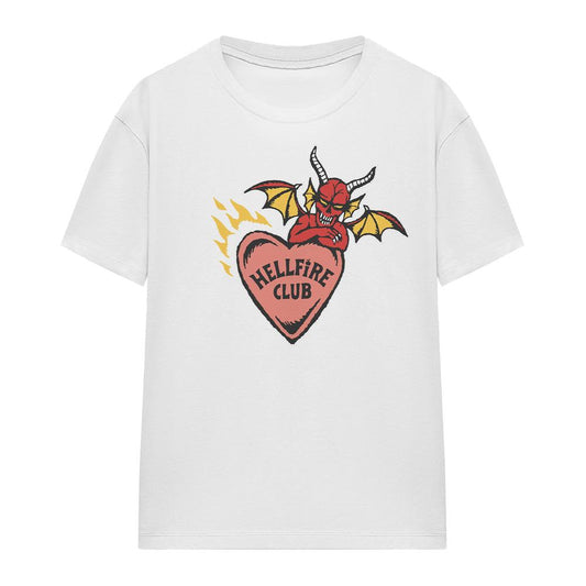 White - Front - Stranger Things 4 Unisex Adult Hellfire Club Heart T-Shirt