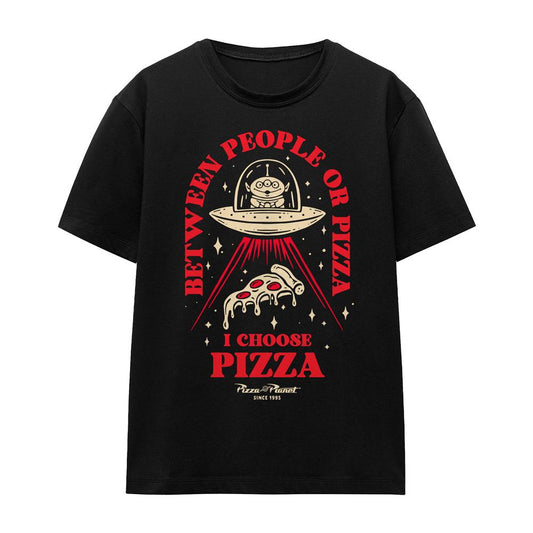 Black - Front - Toy Story Unisex Adult Pizza Or People T-Shirt
