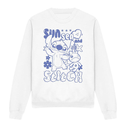 White - Front - Lilo & Stitch Unisex Adult Sun Sea Stitch Crew Neck Sweatshirt