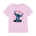 Light Pink - Front - Lilo & Stitch Girls Cute As Can Be Stitch Action Pose T-Shirt