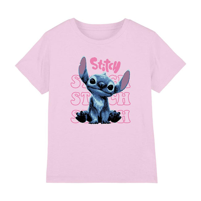 Light Pink - Front - Lilo & Stitch Girls Cute As Can Be Stitch Action Pose T-Shirt