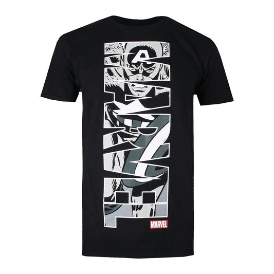 Black-Grey - Front - Captain America Mens Vertical T-Shirt