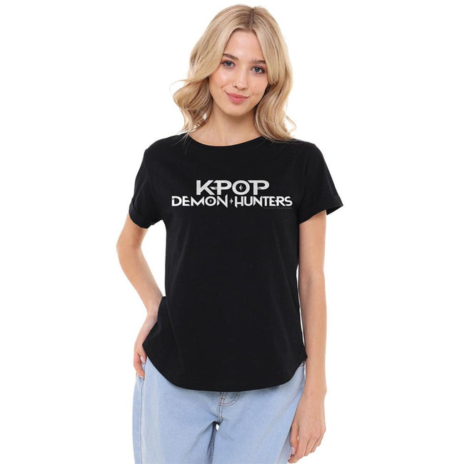 Black - Front - K-Pop Demon Hunters Womens-Ladies Logo Fashion T-Shirt