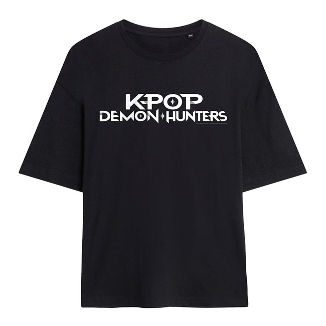 Black-White - Front - K-Pop Demon Hunters Womens-Ladies Logo Oversized T-Shirt