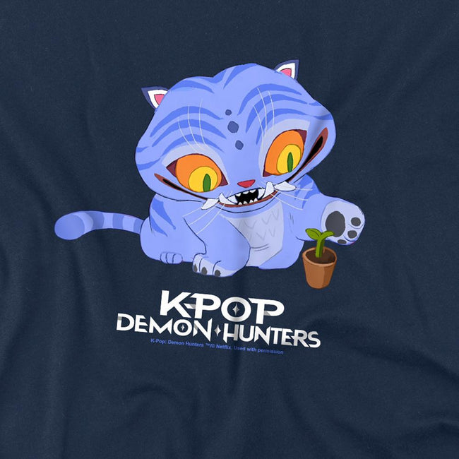Navy - Back - K-Pop Demon Hunters Childrens-Kids Cute Derpy Tiger T-Shirt