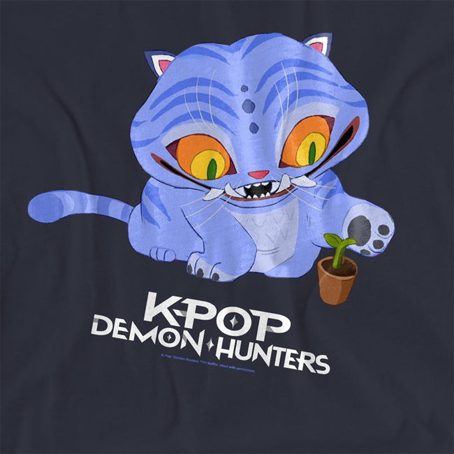 Deep Navy - Side - K-Pop Demon Hunters Womens-Ladies Cute Derpy Tiger Cartoon T-Shirt