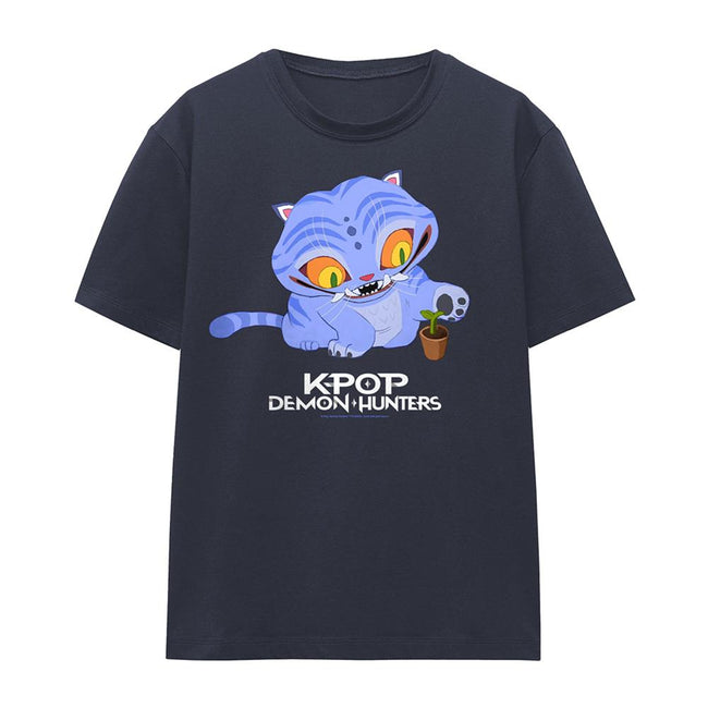 Deep Navy - Front - K-Pop Demon Hunters Womens-Ladies Cute Derpy Tiger Cartoon T-Shirt