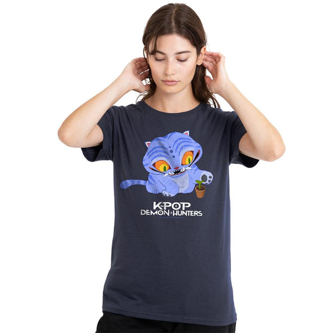 Deep Navy - Lifestyle - K-Pop Demon Hunters Womens-Ladies Cute Derpy Tiger Cartoon T-Shirt