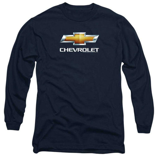 Navy - Front - Chevrolet Mens Stacked Logo Long-Sleeved T-Shirt