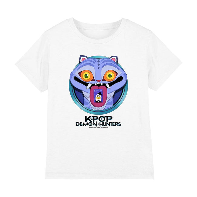 White - Front - K-Pop Demon Hunters Childrens-Kids Save The Date Derpy Tiger Cartoon T-Shirt