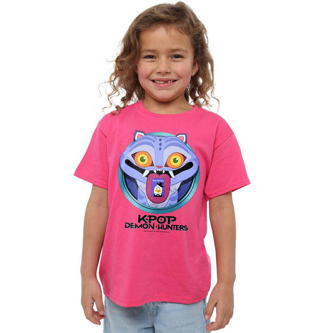 Fuchsia - Lifestyle - K-Pop Demon Hunters Childrens-Kids Save The Date Derpy Tiger Cartoon T-Shirt