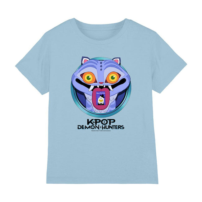 Sky Blue - Front - K-Pop Demon Hunters Childrens-Kids Save The Date Derpy Tiger Cartoon T-Shirt
