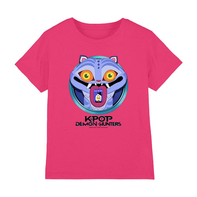 Fuchsia - Front - K-Pop Demon Hunters Childrens-Kids Save The Date Derpy Tiger Cartoon T-Shirt